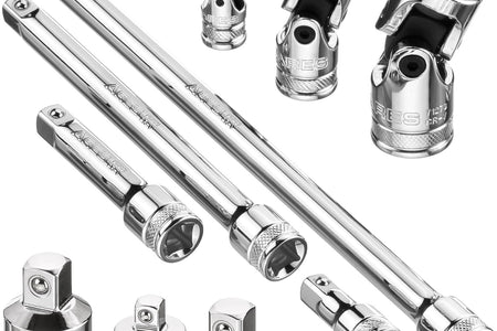 71270-10-Piece Socket Accessory Set - Premium Chrome Vanadium Steel with Mirror Finish - Includes Socket Adapters, Extensions and Universal Joints