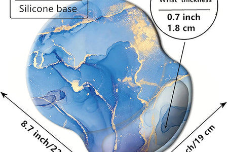 Wrist Mouse Pad, Non-Slip Ergonomic Mouse Pad with Gel Wrist Rest Support, Gaming Mouse Pad 8.7 X 7.5 Inches Pad for Computer, Laptop, Home, Office (Marble Golden Blue)