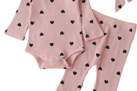 Baby Girl'S 3Pc Rib Frill Long Sleeve Romper and Pant Set