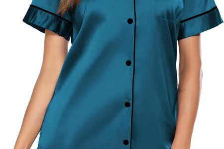 Satin Pajamas Women'S Short Sleeve Sleepwear Soft Silk Button down Loungewear Pjs Shorts Set S-XXL