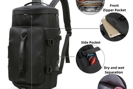 Overnight Bag Gym Travel Duffle Bag for Men and Women Weekender, Multifunctional, Black