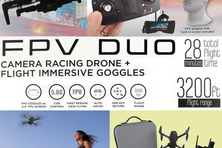 FPV Duo Racing Drone with Goggles and GPS, Black